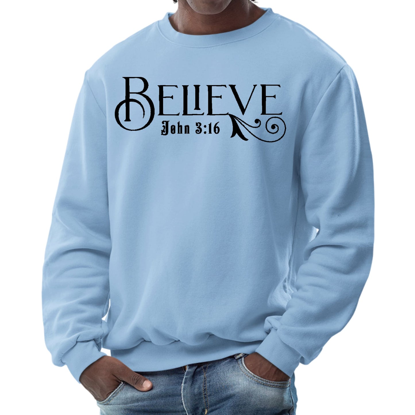 Mens Graphic Sweatshirt - Believe John 3:16 Black Illustration-5