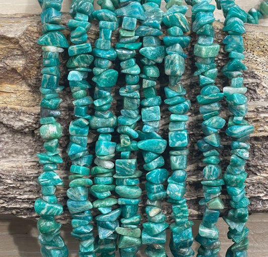 Russian Amazonite 10-14mm Polished Chips 36'' Grade A-1