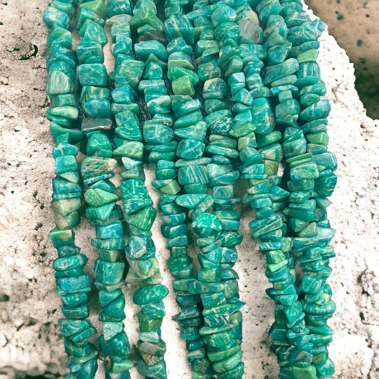 Russian Amazonite 10-14mm Polished Chips 36'' Grade A-3