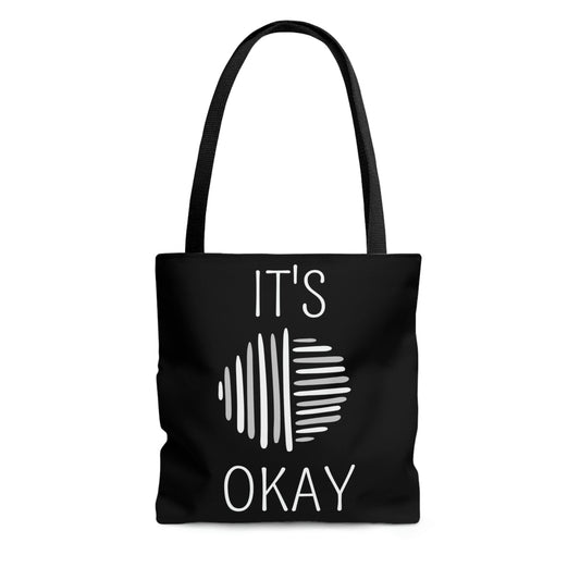 Large Tote Bag - Say it Soul - its Okay - Grey and White Line Art Positive Affirmation-0