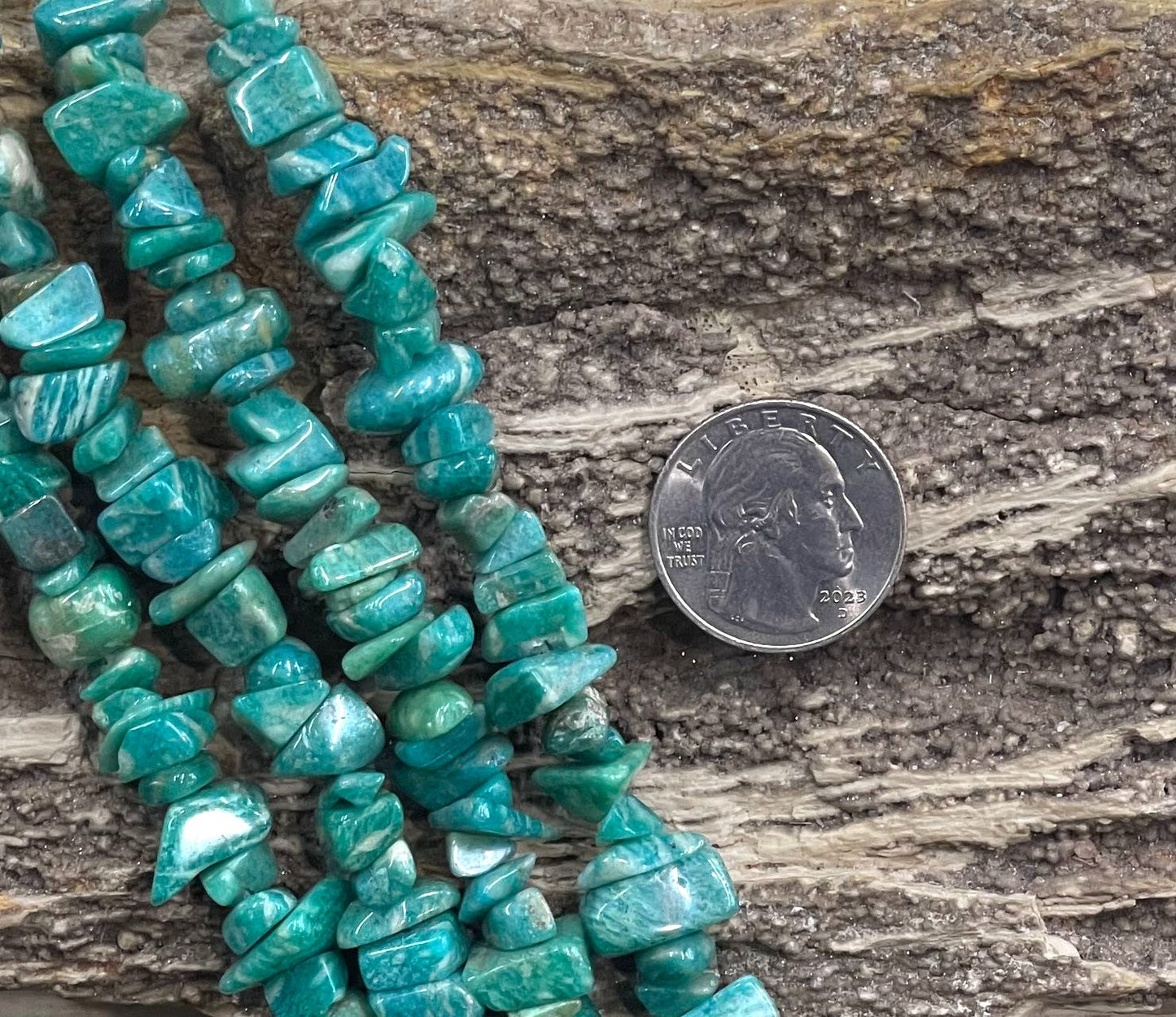 Russian Amazonite 10-14mm Polished Chips 36'' Grade A-2