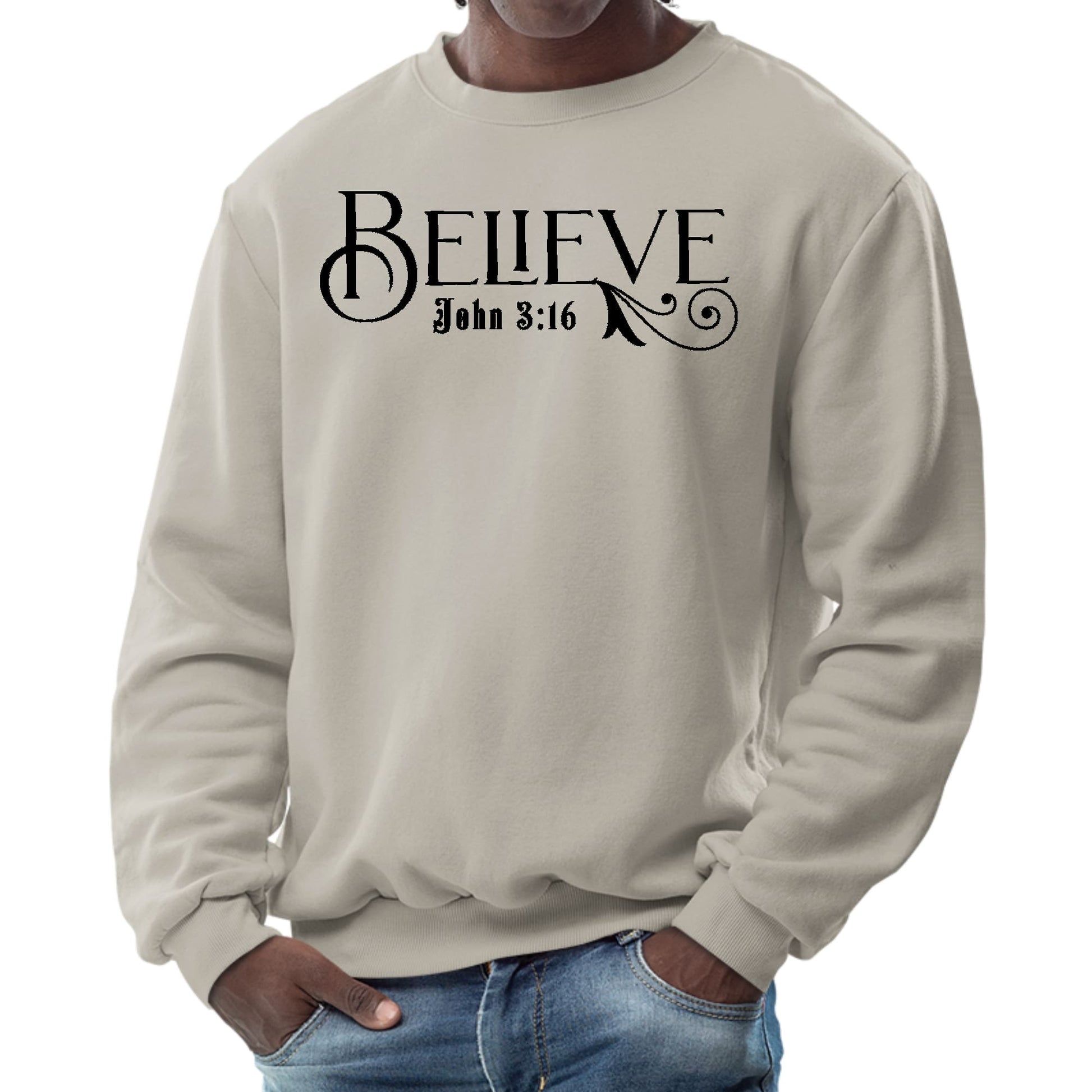 Mens Graphic Sweatshirt - Believe John 3:16 Black Illustration-4