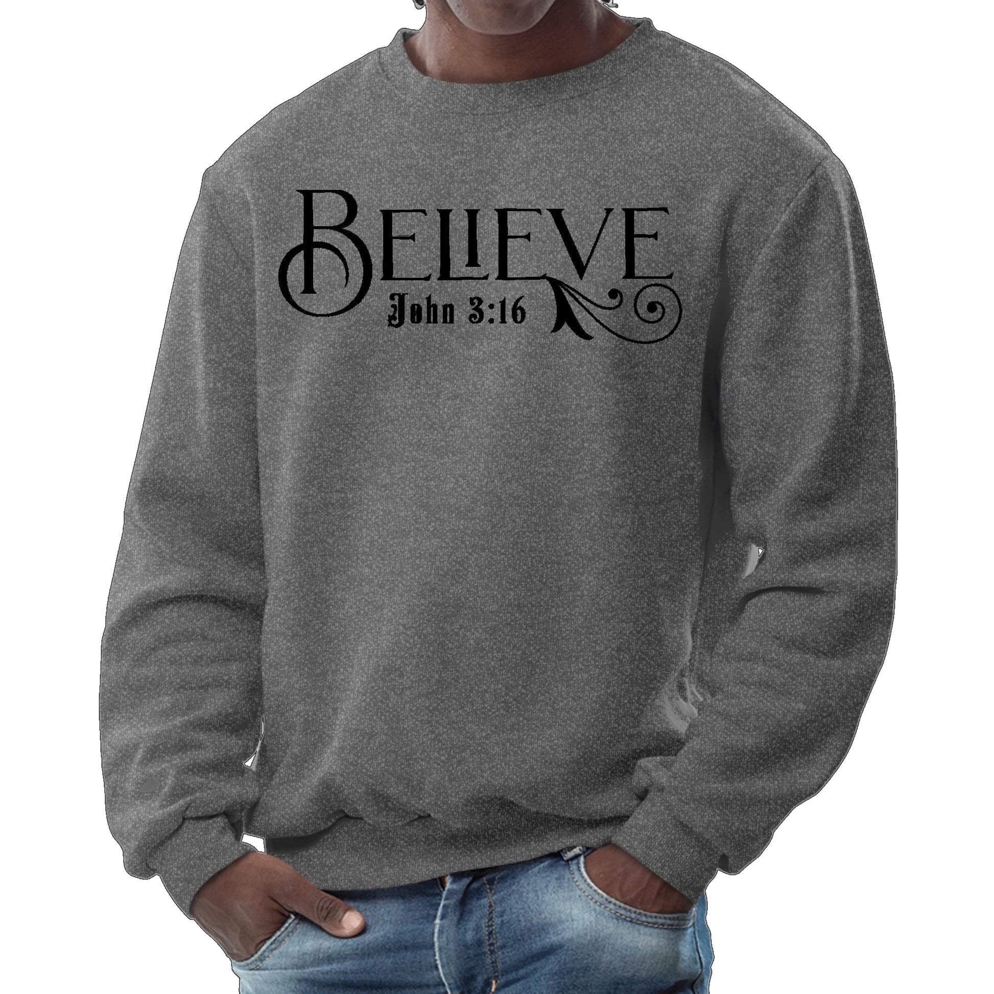 Mens Graphic Sweatshirt - Believe John 3:16 Black Illustration-6