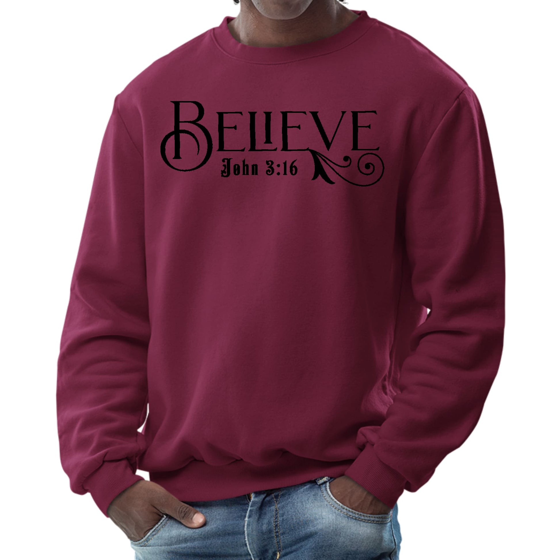 Mens Graphic Sweatshirt - Believe John 3:16 Black Illustration-3