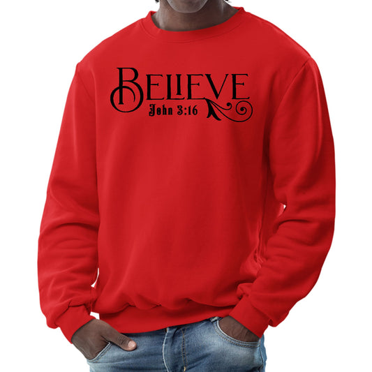 Mens Graphic Sweatshirt - Believe John 3:16 Black Illustration-1