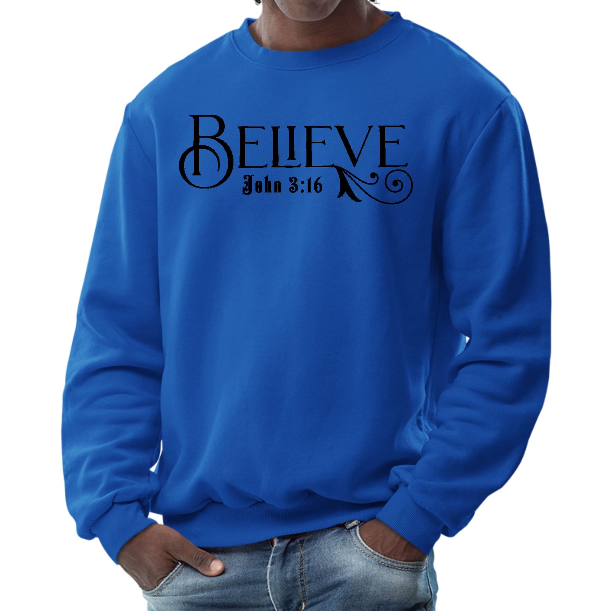 Mens Graphic Sweatshirt - Believe John 3:16 Black Illustration-2