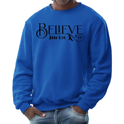 Mens Graphic Sweatshirt - Believe John 3:16 Black Illustration-2