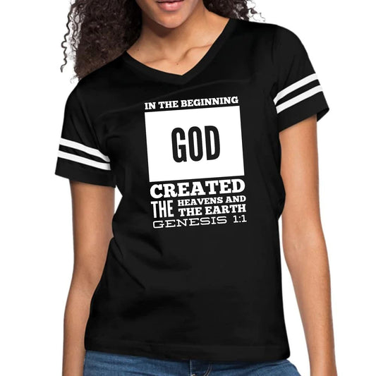Womens Vintage Sport Graphic T-shirt - in the Beginning Print-0